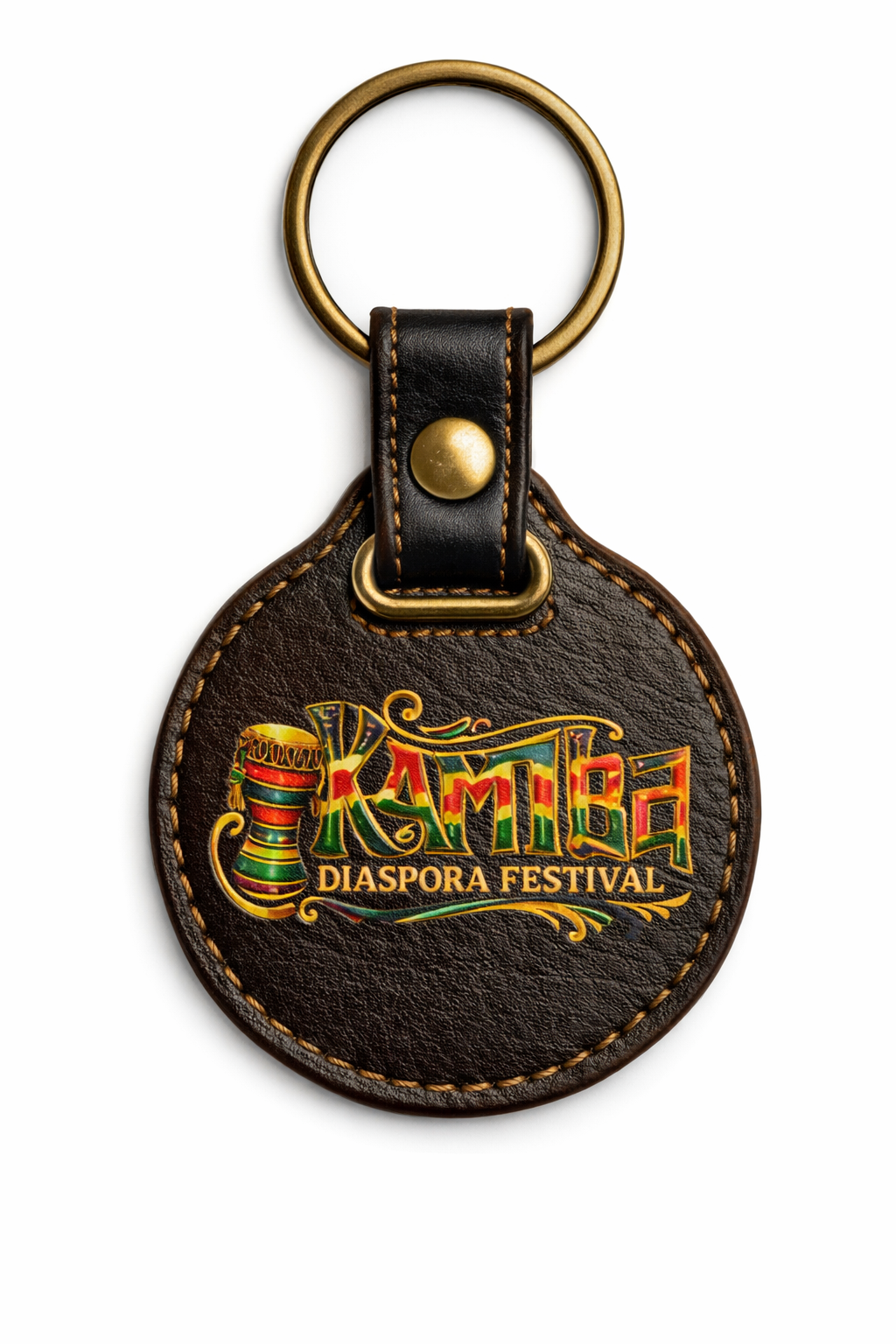 Black leather round keyring