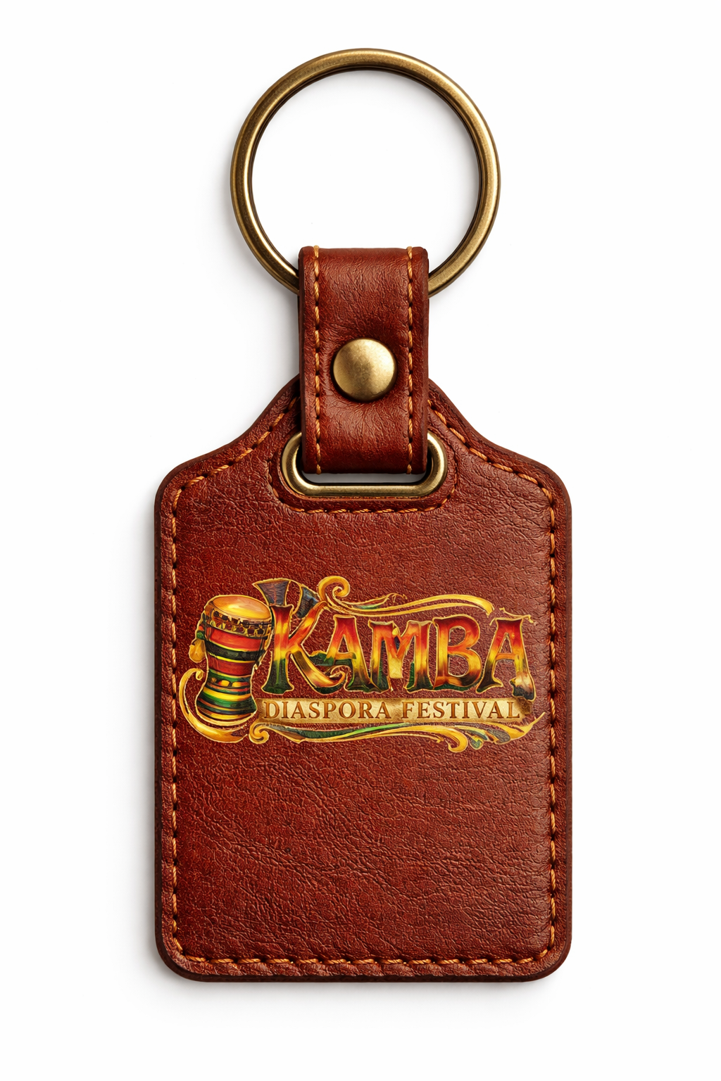 Brown leather rectangle keyring