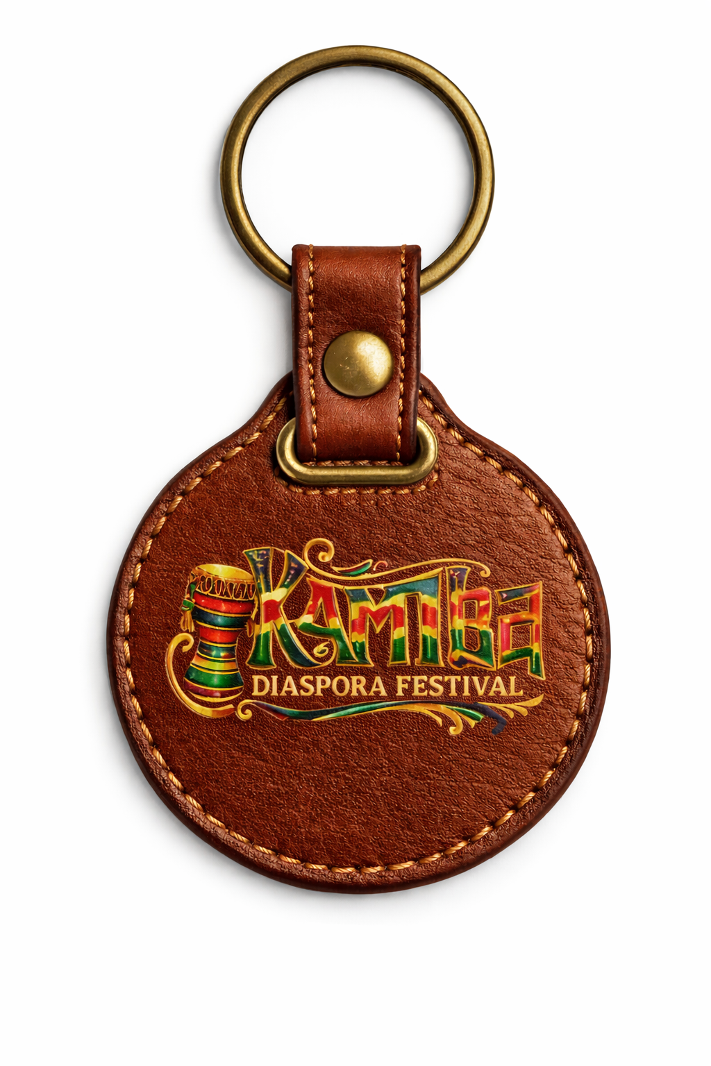 Brown leather round keyring